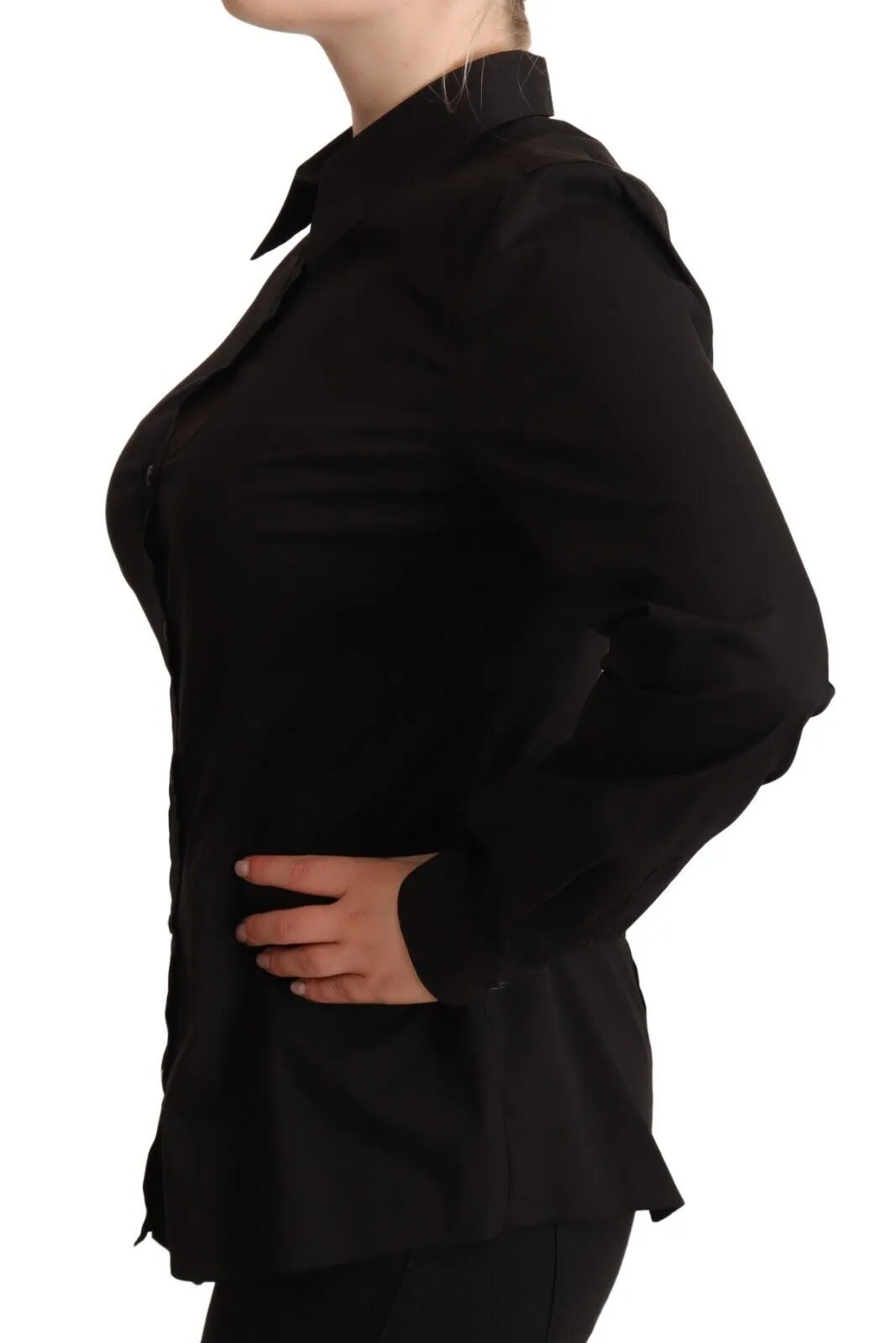 Dolce & Gabbana Women's Elegant Black Cotton Blend Collared Top