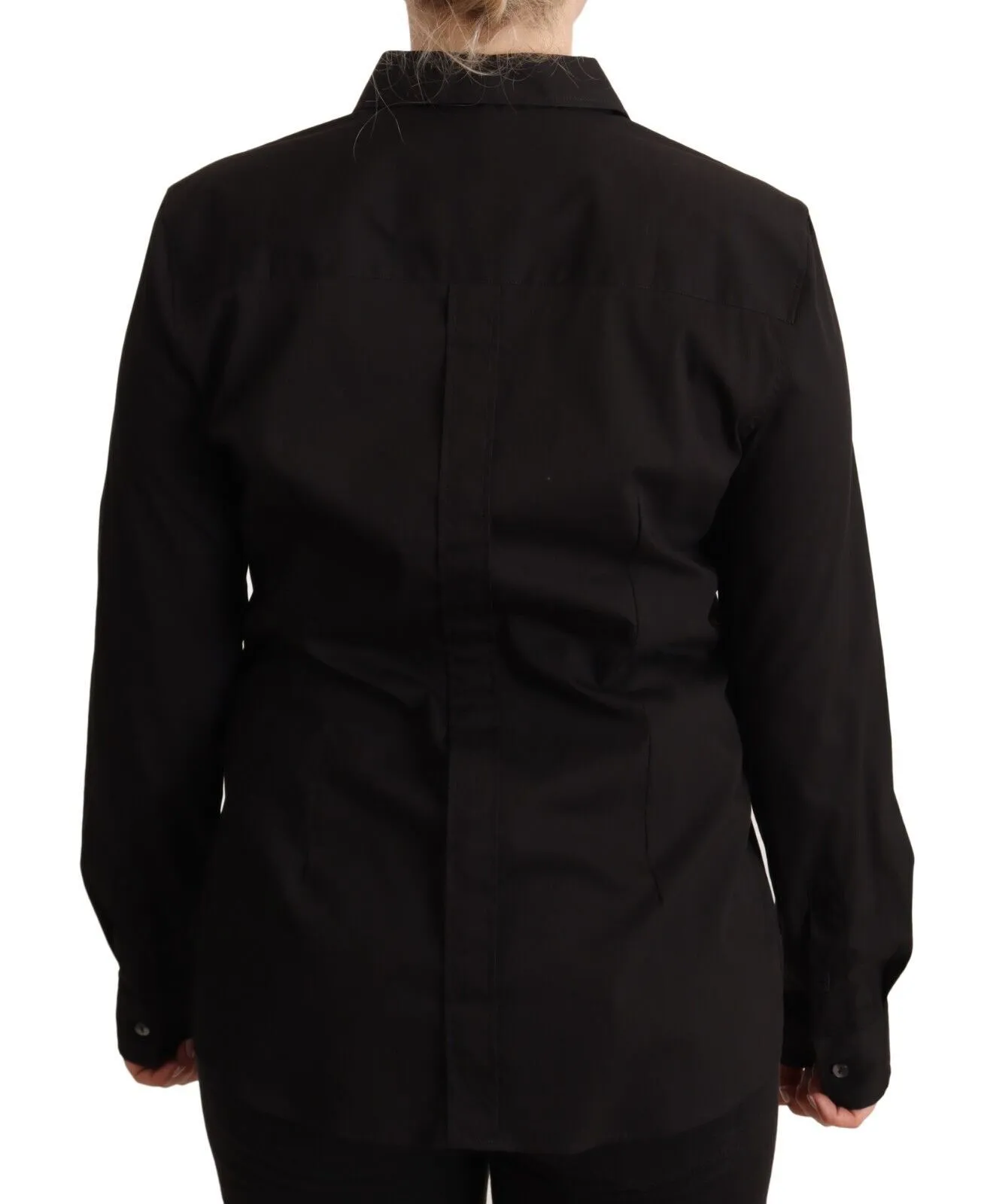 Dolce & Gabbana Women's Elegant Black Cotton Blend Collared Top
