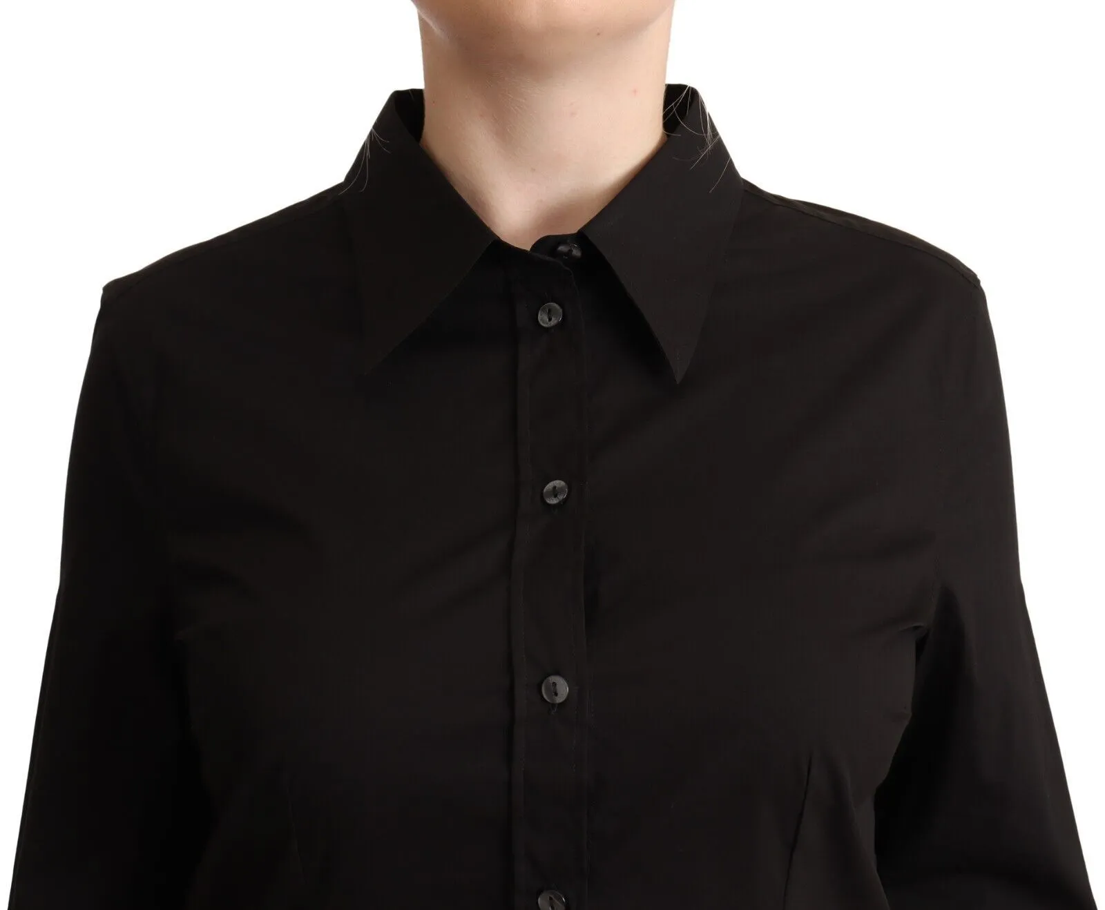 Dolce & Gabbana Women's Elegant Black Cotton Blend Collared Top