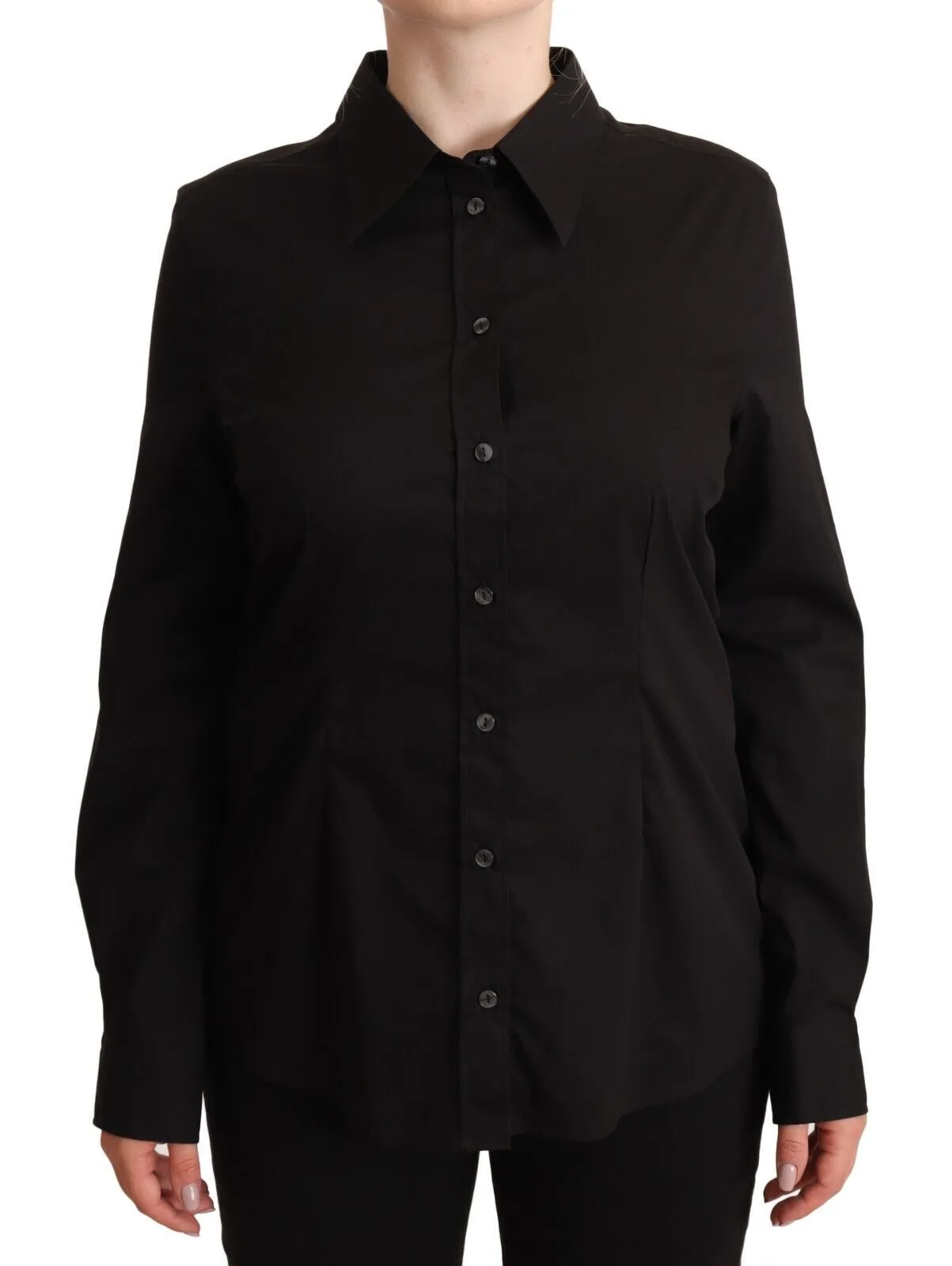 Dolce & Gabbana Women's Elegant Black Cotton Blend Collared Top