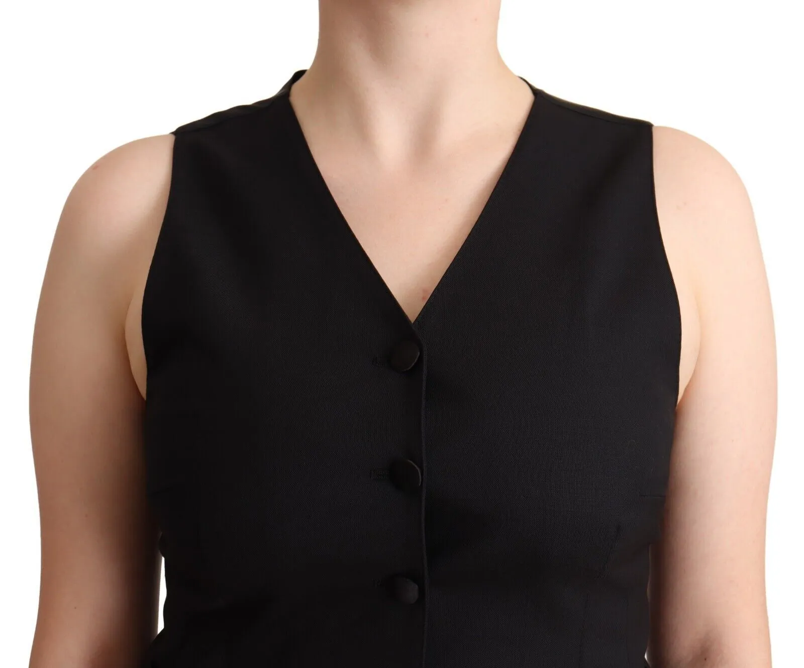 Dolce & Gabbana Women's Elegant Black Vest Top with Button Detail