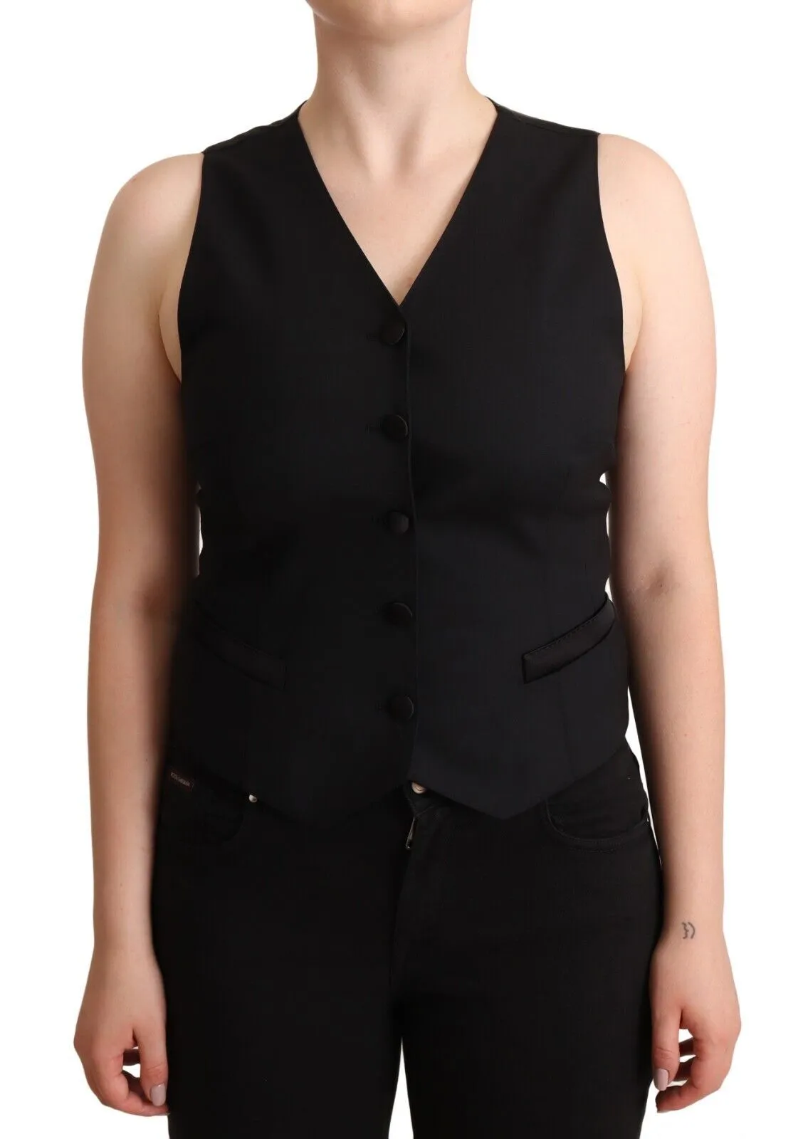 Dolce & Gabbana Women's Elegant Black Vest Top with Button Detail