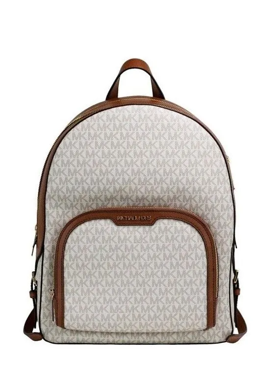 Michael Kors Women's Jaycee Large Vanilla PVC Leather Zip Pocket Backpack Bag Bookbag