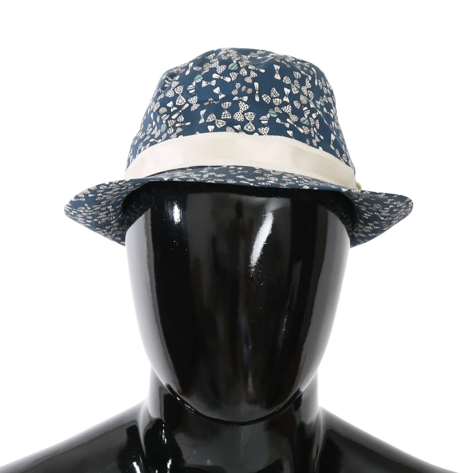 Dolce & Gabbana Men's Elegant Bow Print Fedora Hat in Blue & White