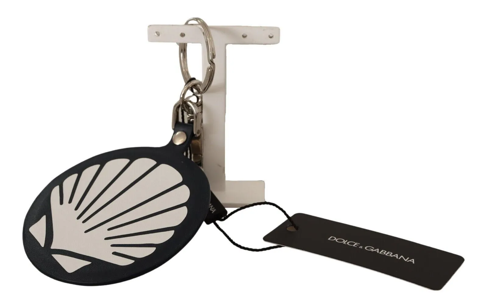 Dolce & Gabbana Men's Chic Black Leather Keychain with Silver Accents