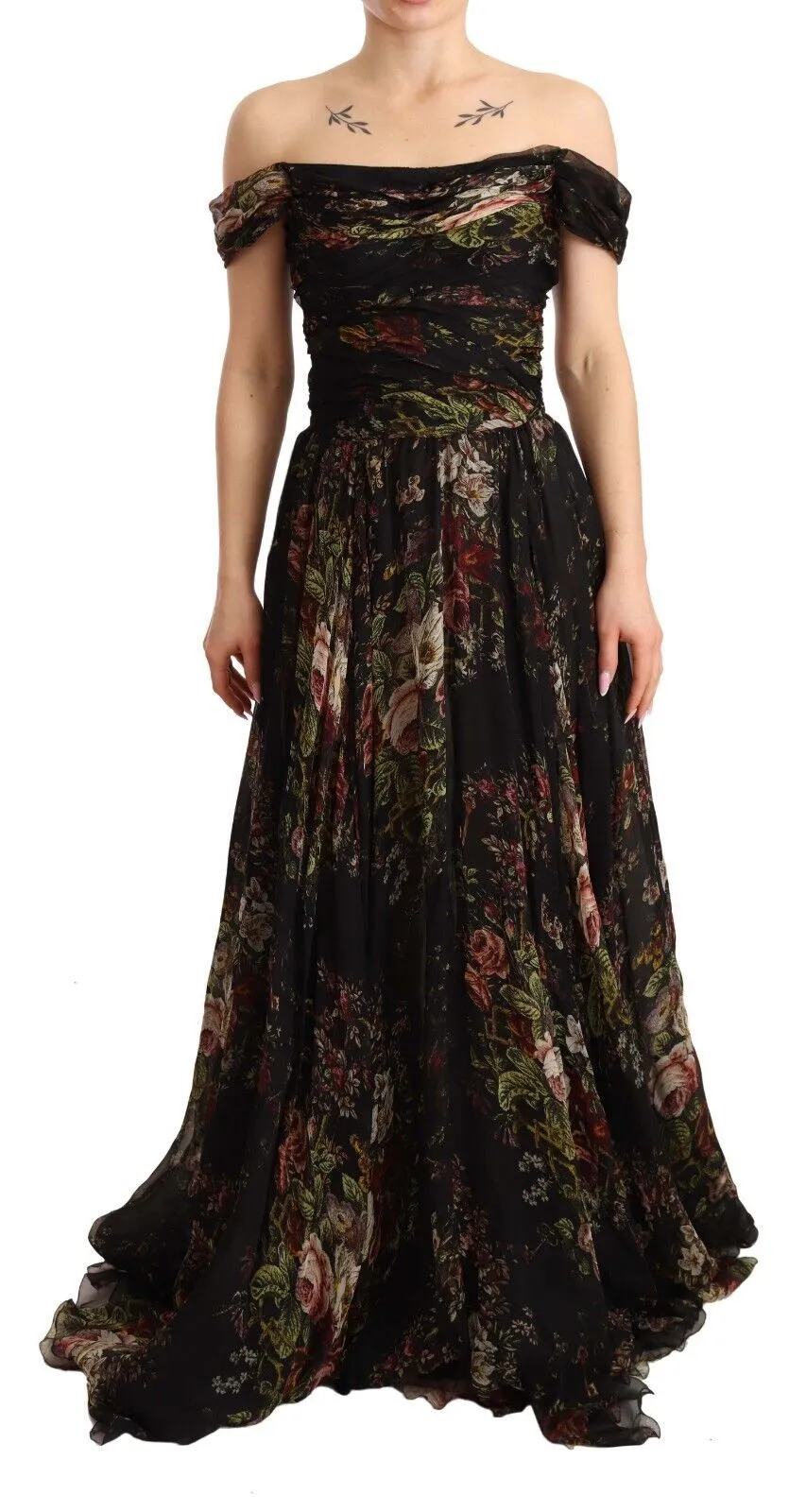 Dolce & Gabbana Women's Floral Silk Off-Shoulder Long Dress