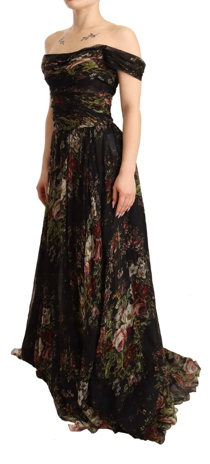 Dolce & Gabbana Women's Floral Silk Off-Shoulder Long Dress