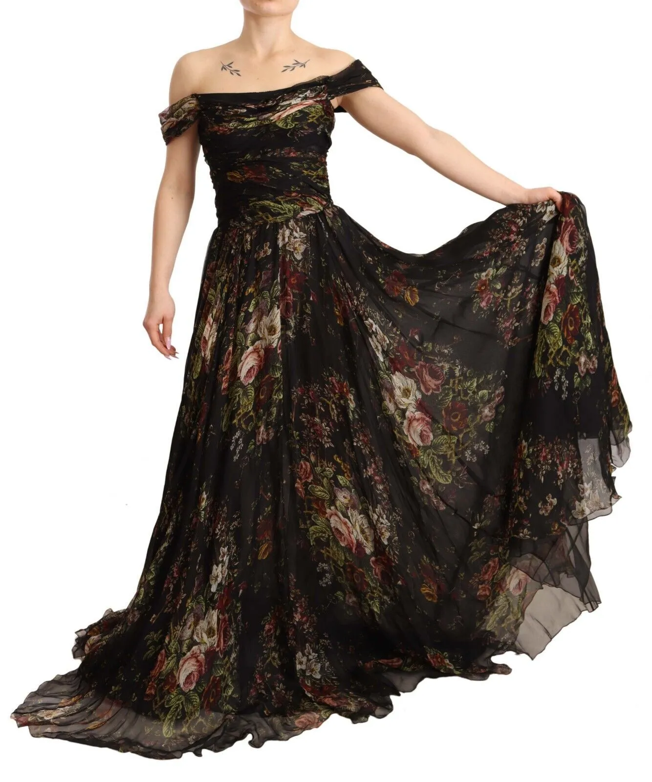Dolce & Gabbana Women's Floral Silk Off-Shoulder Long Dress