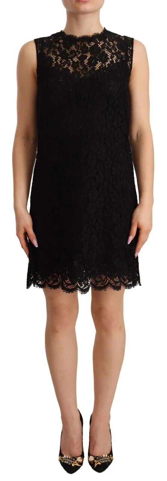 Dolce & Gabbana Women's Elegant Floral Lace Sheath Dress in Black