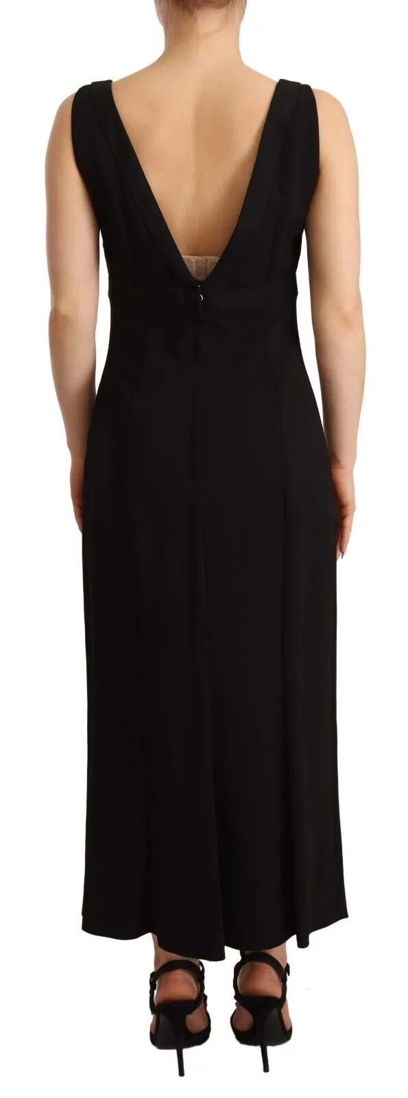 Dolce & Gabbana Women's Elegant Black V-Neck Sheath Midi Dress