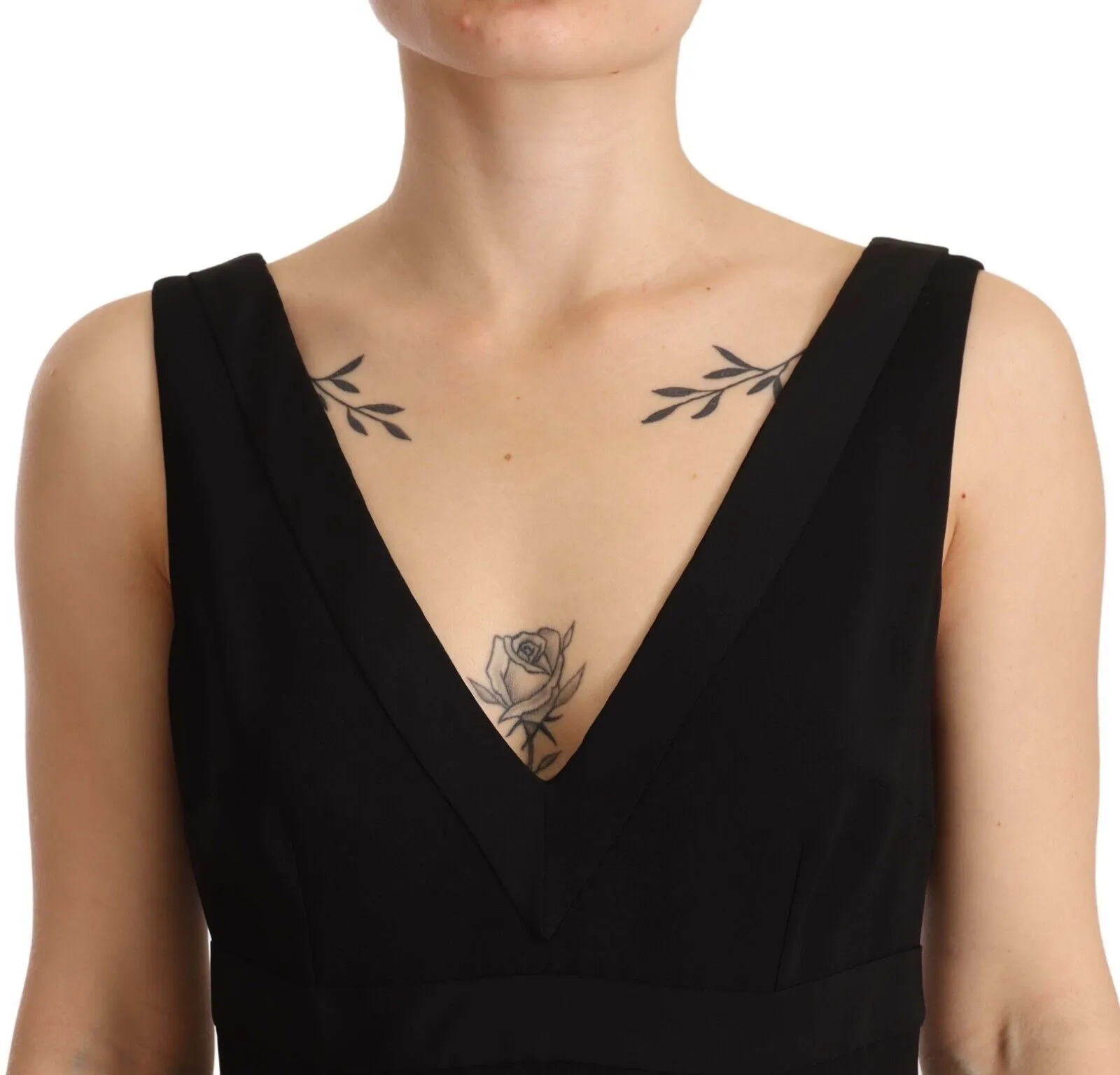 Dolce & Gabbana Women's Elegant Black V-Neck Sheath Midi Dress