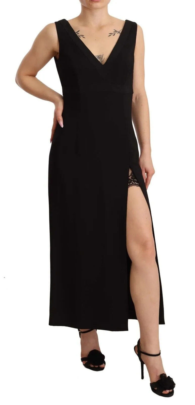 Dolce & Gabbana Women's Elegant Black V-Neck Sheath Midi Dress