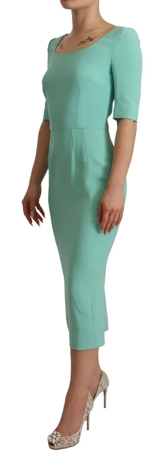 Dolce & Gabbana Women's Mint Green Sheath Dress with Square Neck