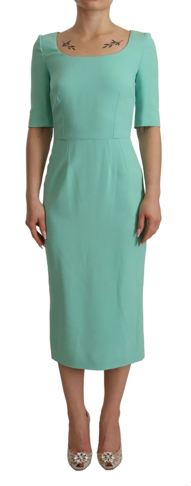 Dolce & Gabbana Women's Mint Green Sheath Dress with Square Neck