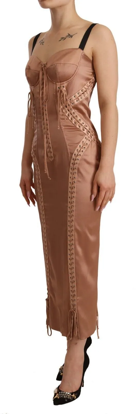 Dolce & Gabbana Women's Elegant Beige Corset Midi Silk Dress