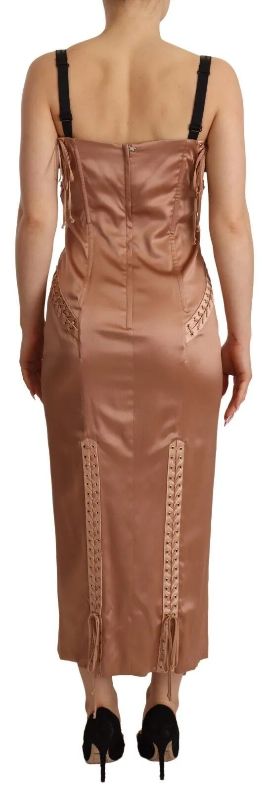 Dolce & Gabbana Women's Elegant Beige Corset Midi Silk Dress