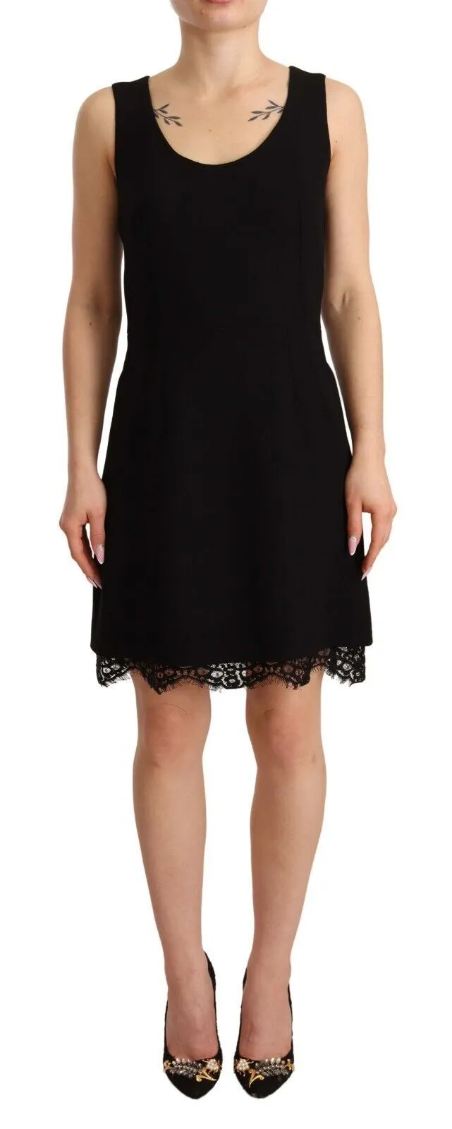 Dolce & Gabbana Women's Elegant Lace Detail Mini Dress in Black