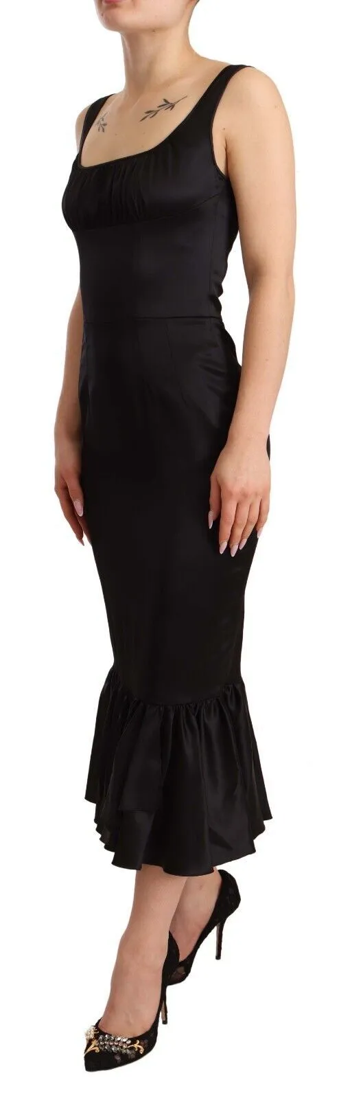 Dolce & Gabbana Women's Elegant Black Silk Midi Sheath Dress