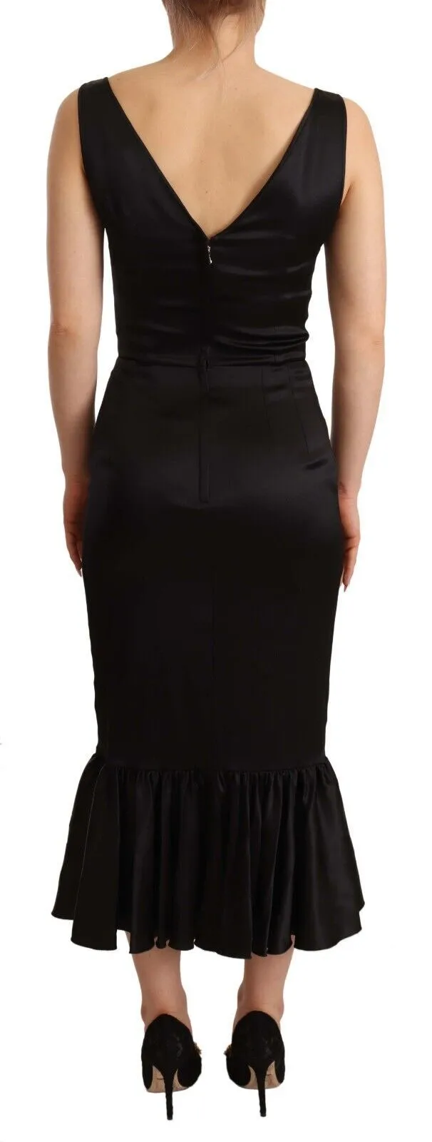 Dolce & Gabbana Women's Elegant Black Silk Midi Sheath Dress