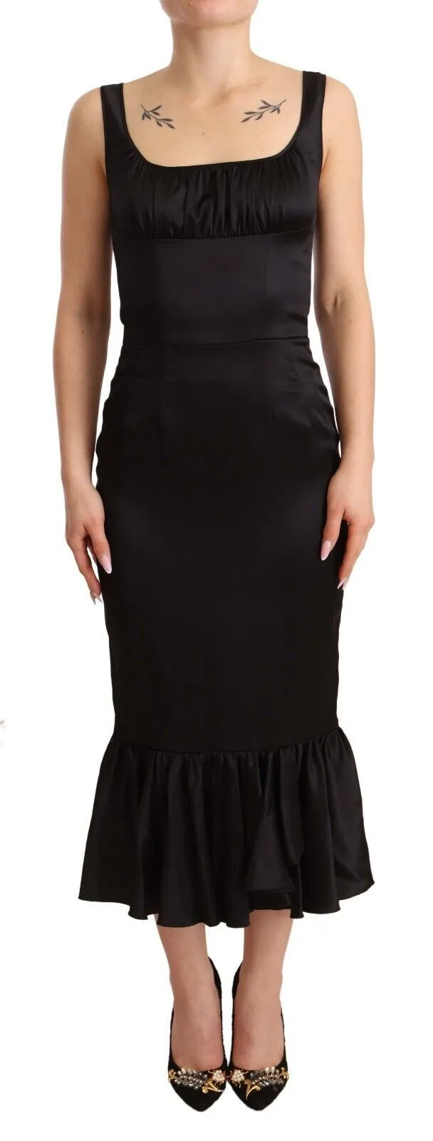 Dolce & Gabbana Women's Elegant Black Silk Midi Sheath Dress