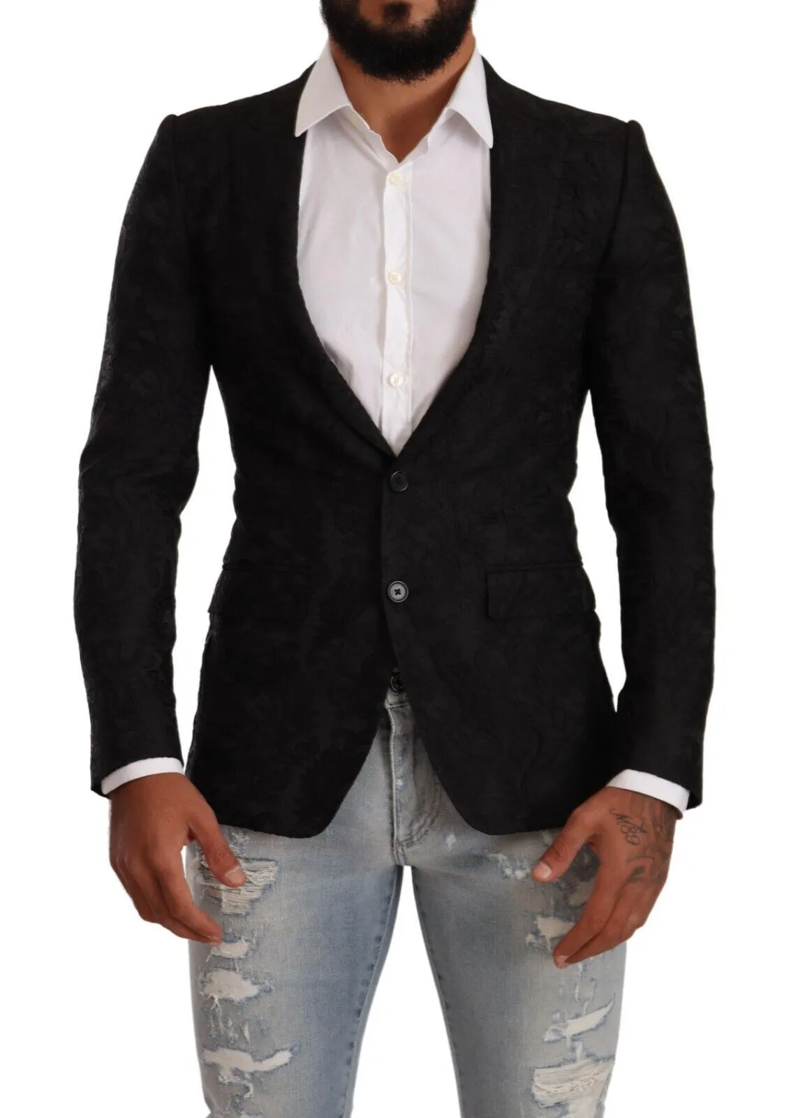 Dolce & Gabbana Men's Elegant Floral Martini Black Blazer