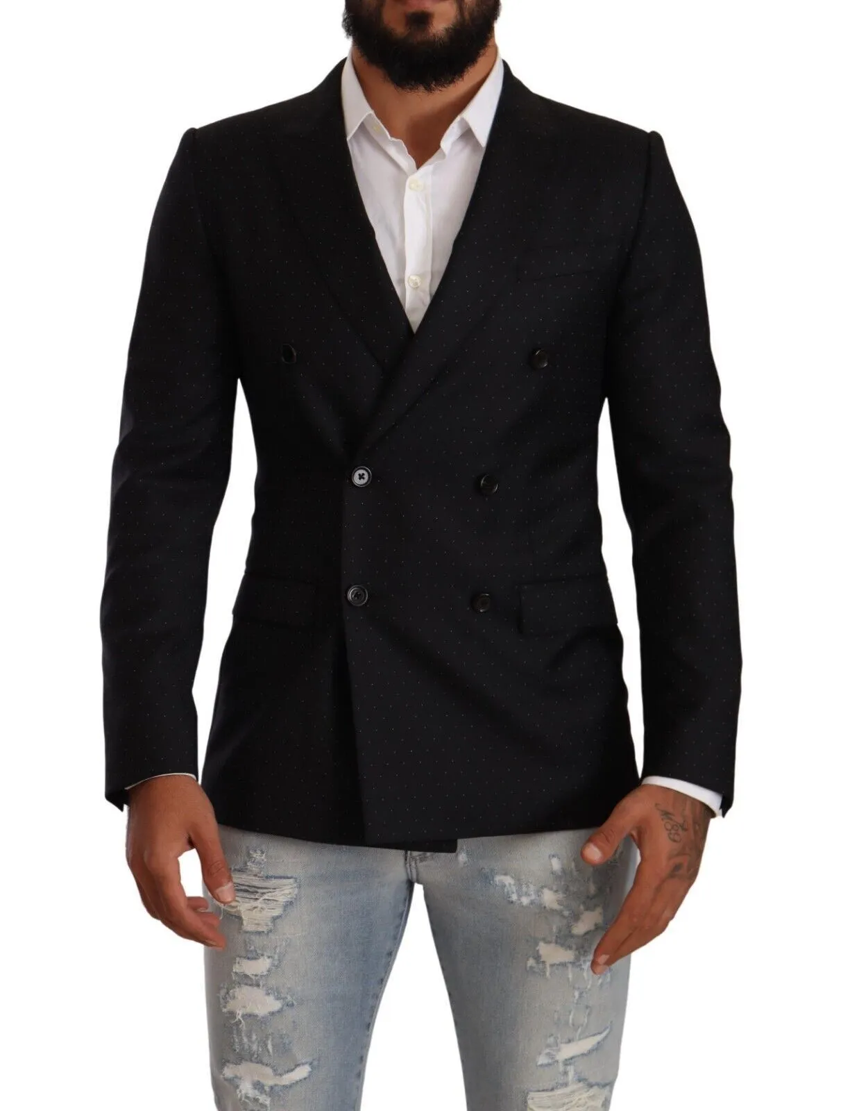 Dolce & Gabbana Men's Elegant Black Dotted Formal Blazer