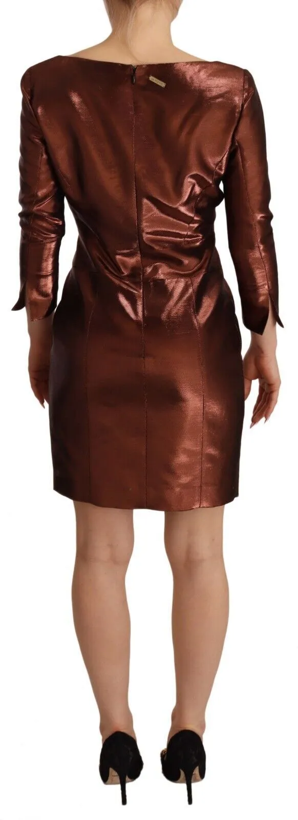 GF Ferre Women's Elegant Bronze Sheath Mini Dress with Square Neck