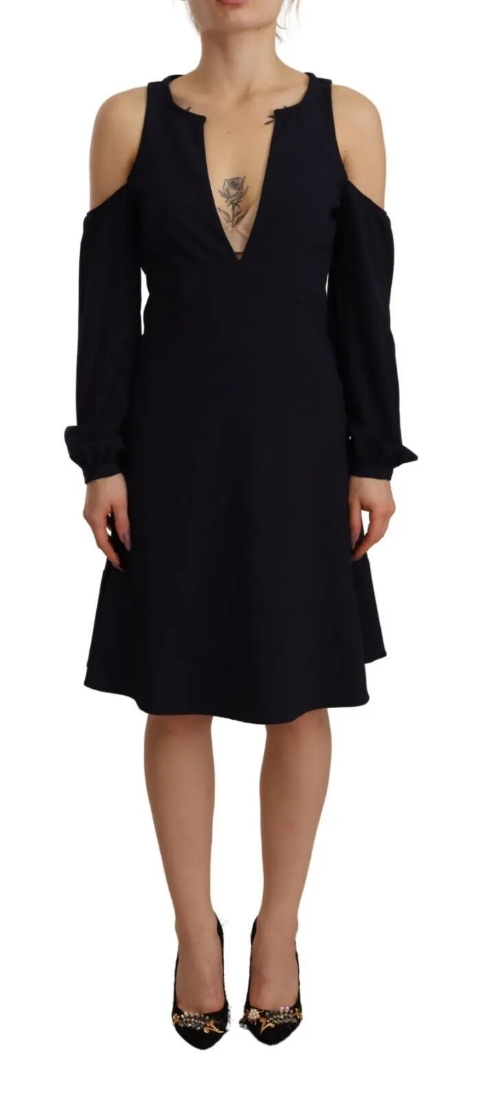 Twinset Women's Chic Black Open Shoulder A-Line Dress