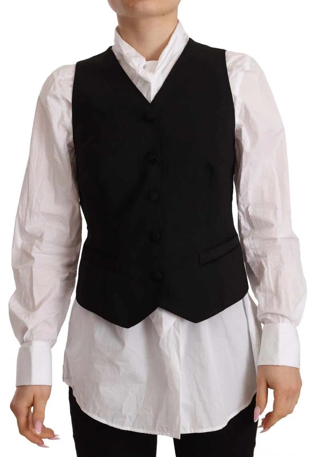 Dolce & Gabbana Women's Elegant Black Wool Blend Waistcoat
