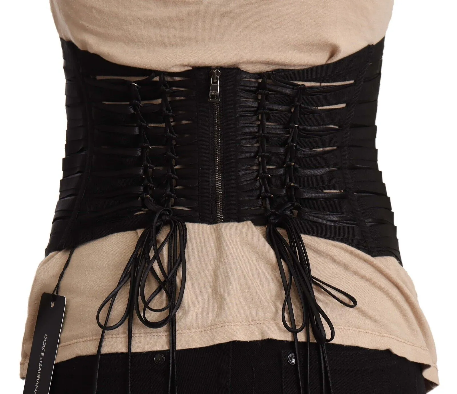 Dolce & Gabbana Women's Elegant Black Interlaced Corset Top