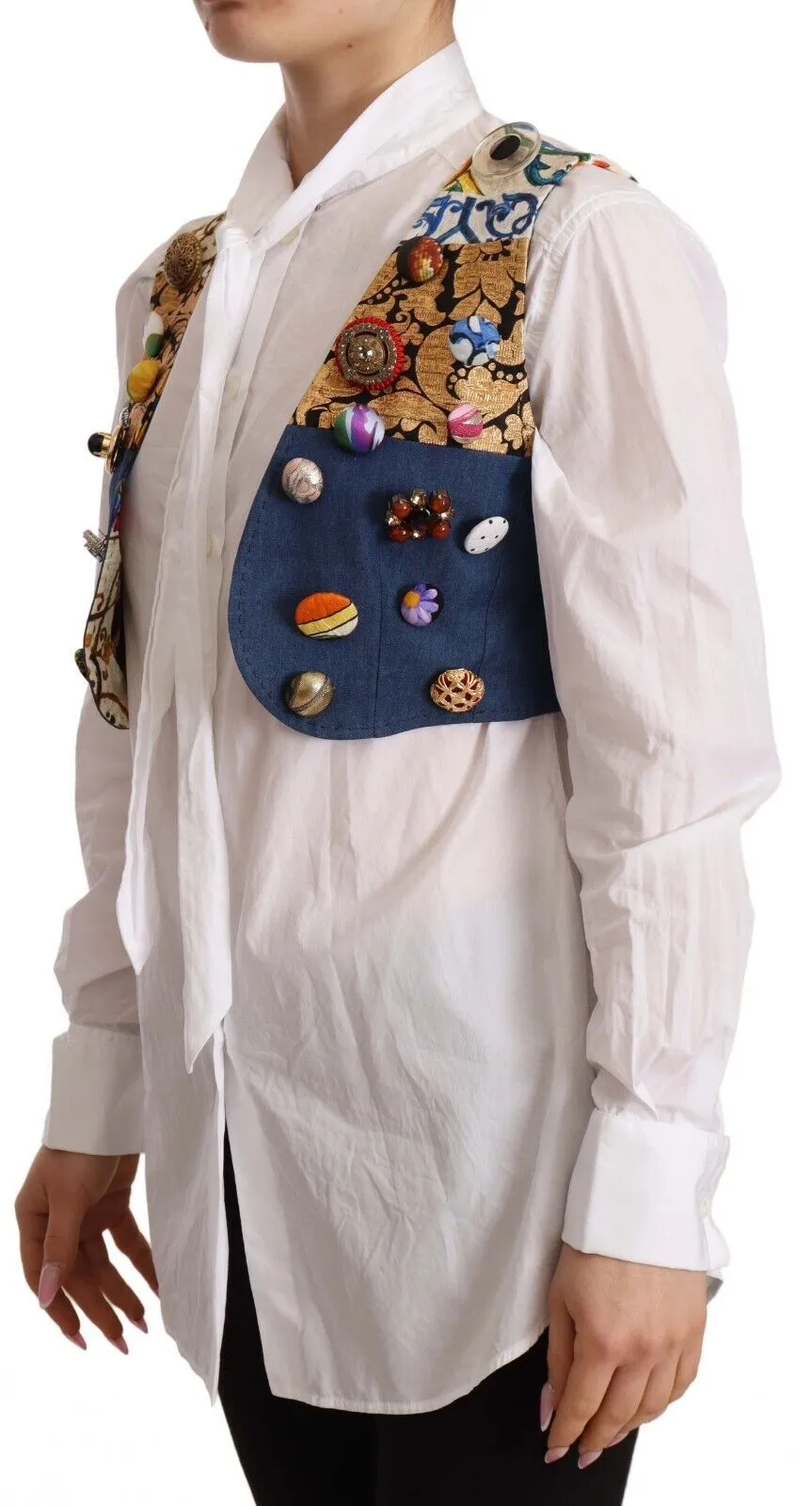 Dolce & Gabbana Women's Multicolor Cropped Vest Top with Button Accents