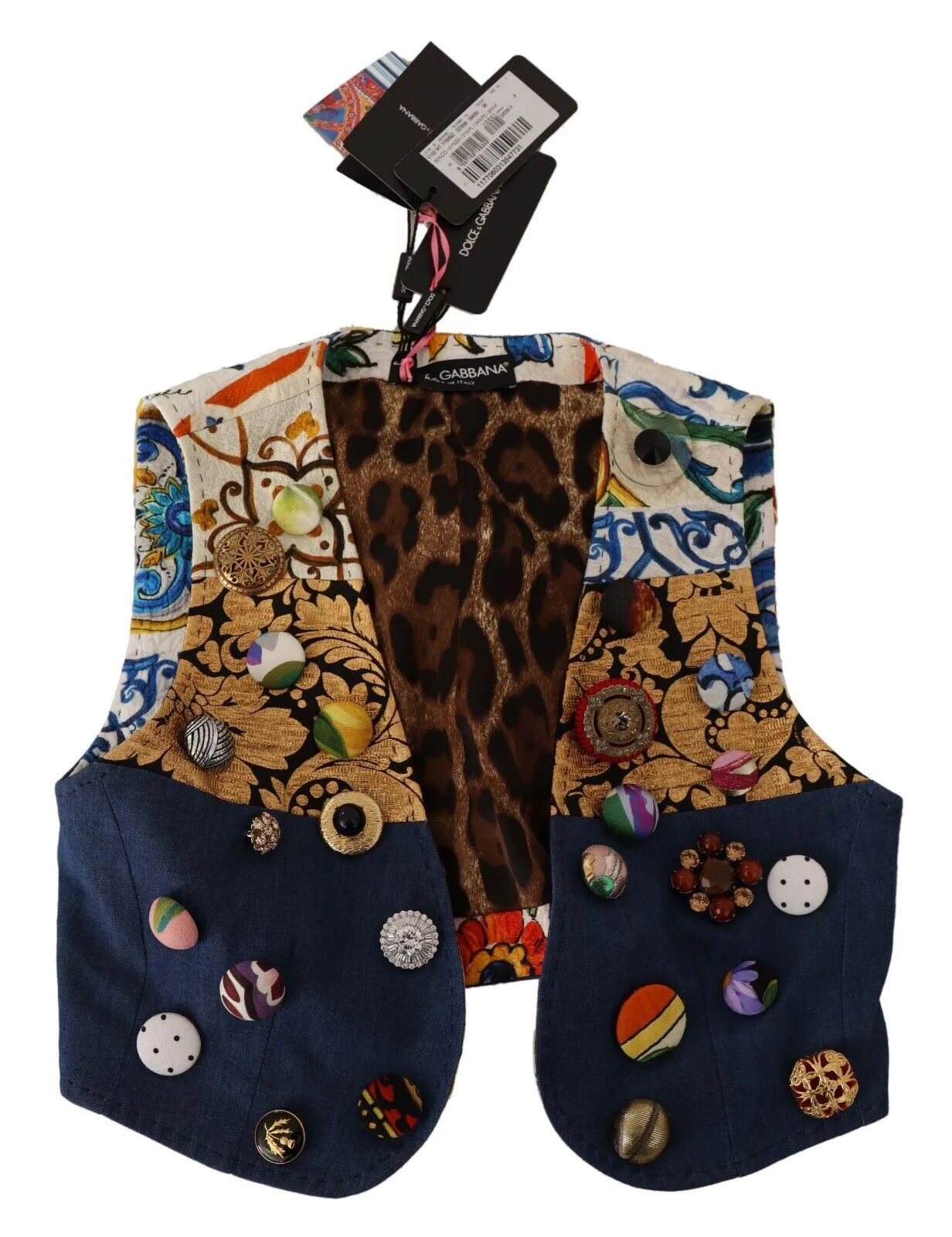Dolce & Gabbana Women's Multicolor Cropped Vest Top with Button Accents