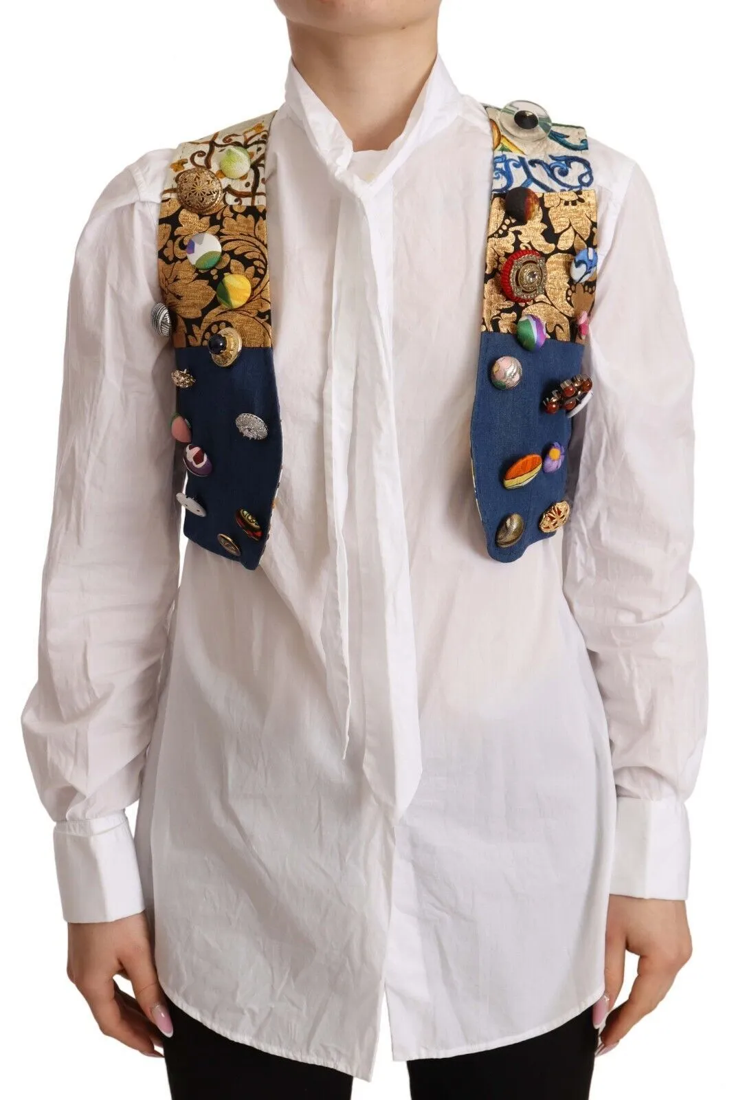 Dolce & Gabbana Women's Multicolor Cropped Vest Top with Button Accents