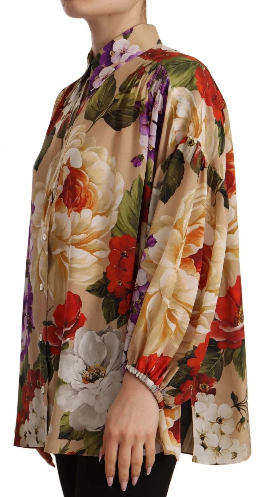 Dolce & Gabbana Women's Elegant Floral Silk Long Sleeve Top