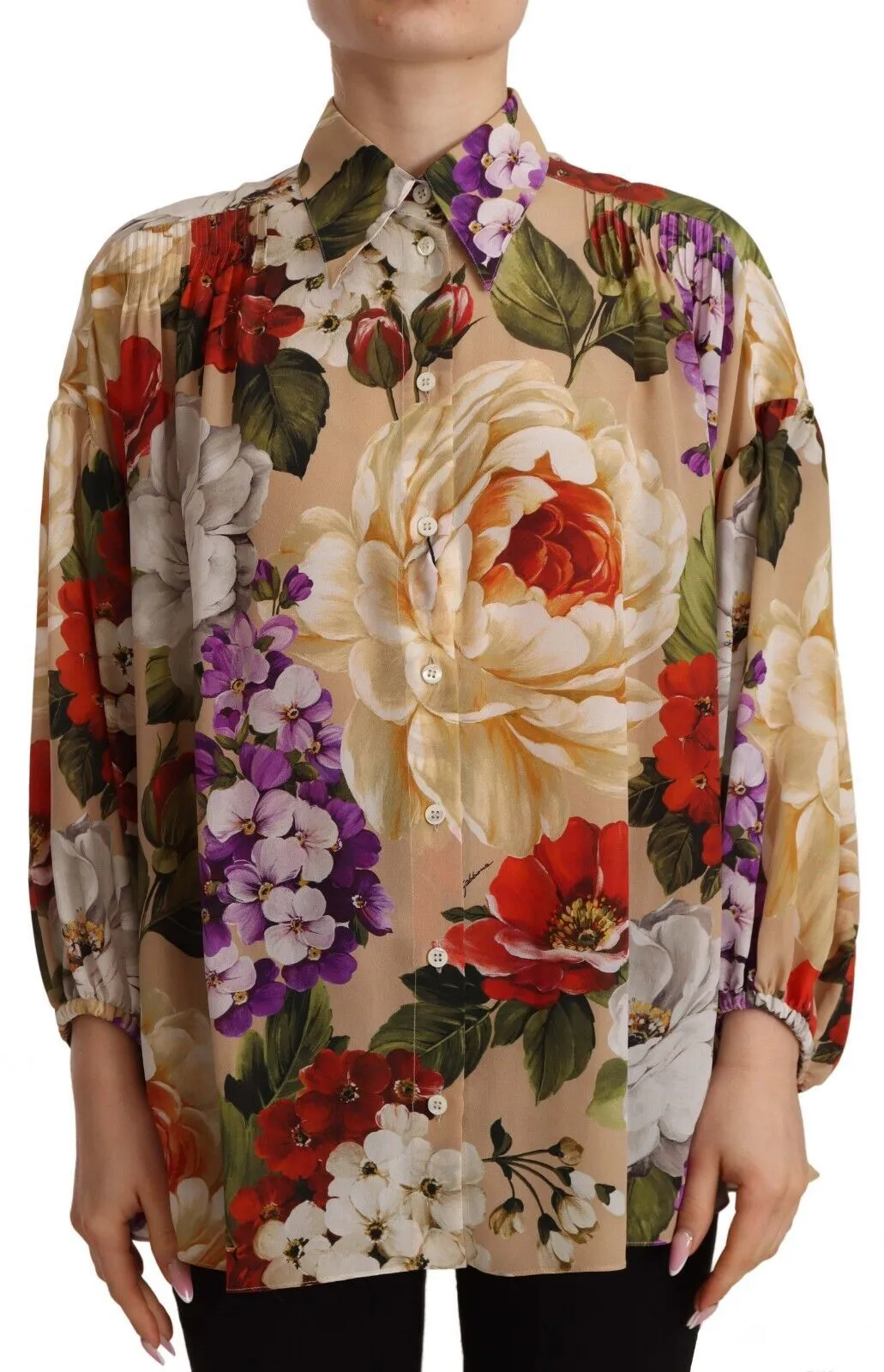 Dolce & Gabbana Women's Elegant Floral Silk Long Sleeve Top