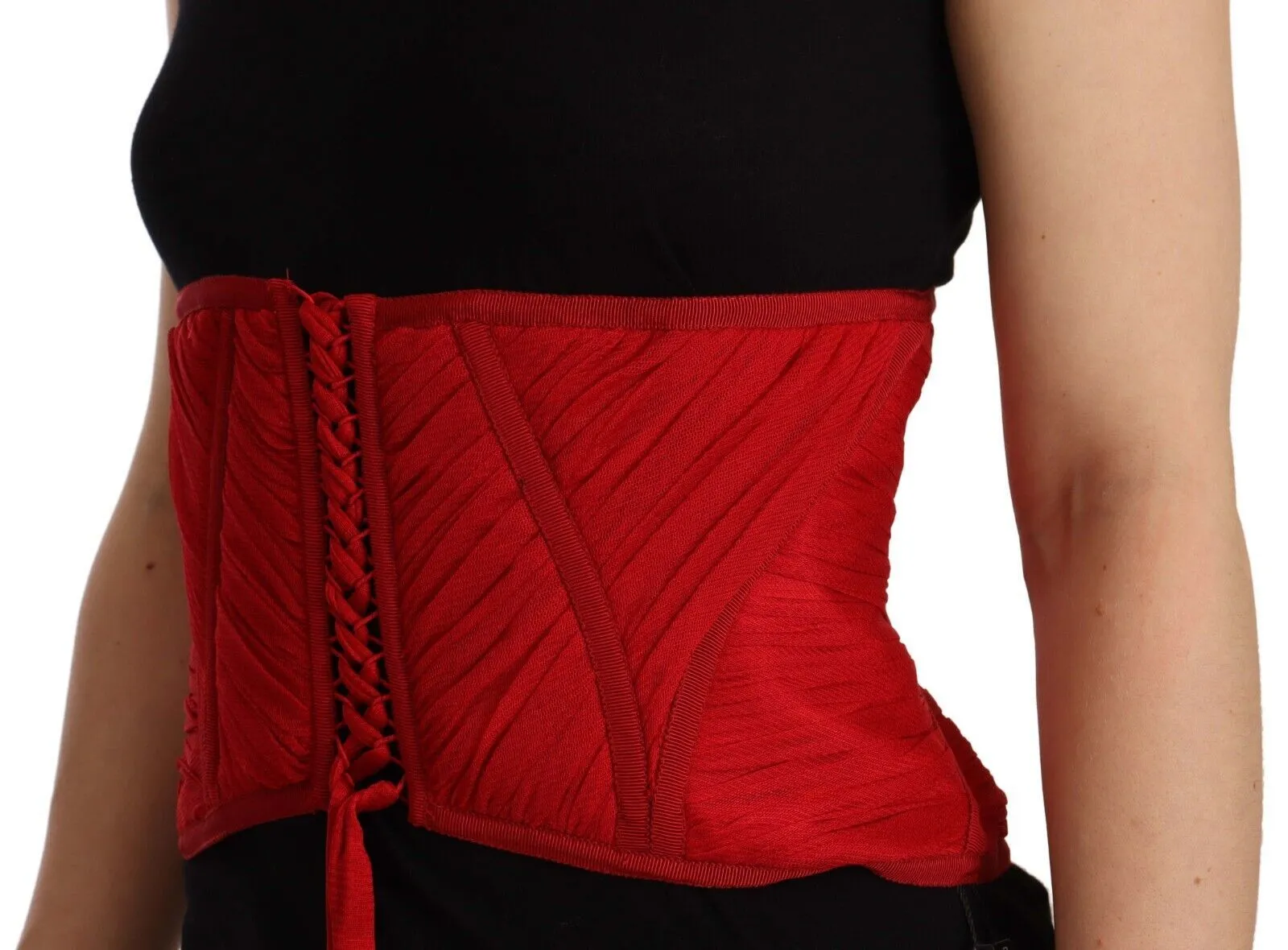 Dolce & Gabbana Women's Elegant Red Silk Corset Belt Top