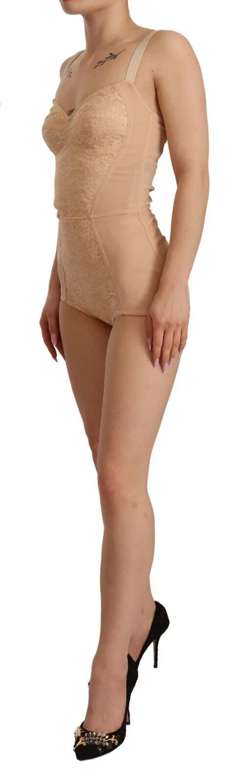 Dolce & Gabbana Women's Beige Lace Panel Stretch Bodysuit