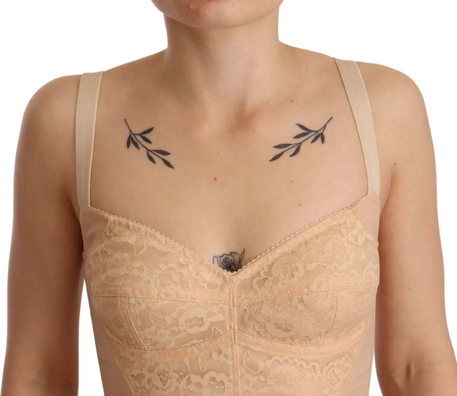 Dolce & Gabbana Women's Beige Lace Panel Stretch Bodysuit