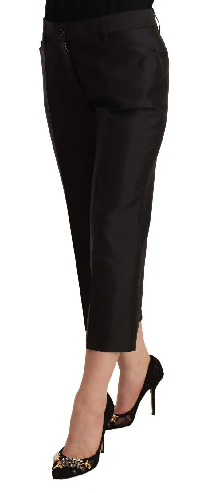 Dolce & Gabbana Women's Chic Silk Cropped Trousers in Timeless Black