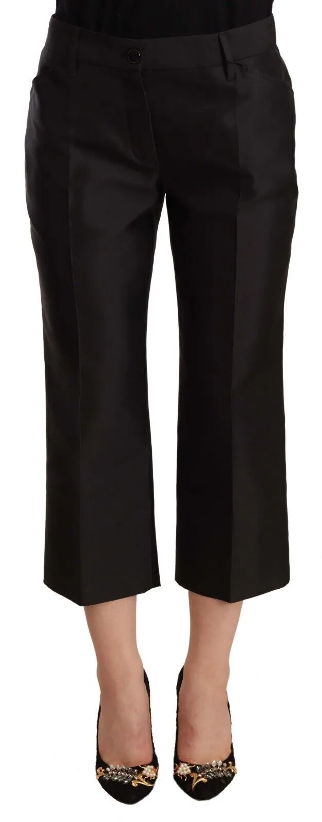 Dolce & Gabbana Women's Chic Silk Cropped Trousers in Timeless Black