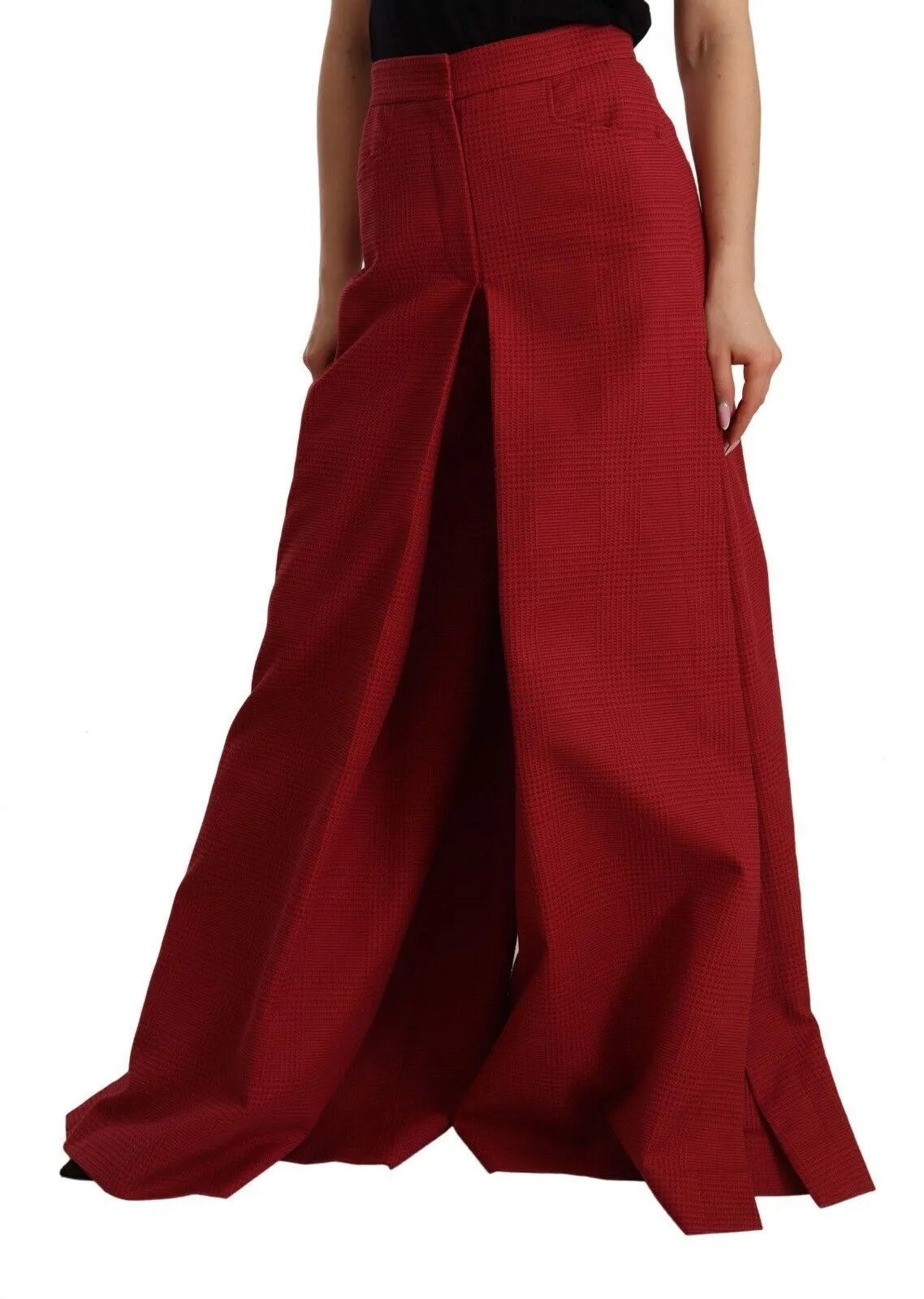 Dolce & Gabbana Women's Elegant High Waist Wide Leg Pants in Red