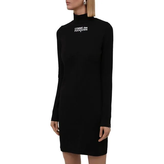 Comme Des Fuckdown Women's Sleek Cotton Turtleneck Dress with Logo