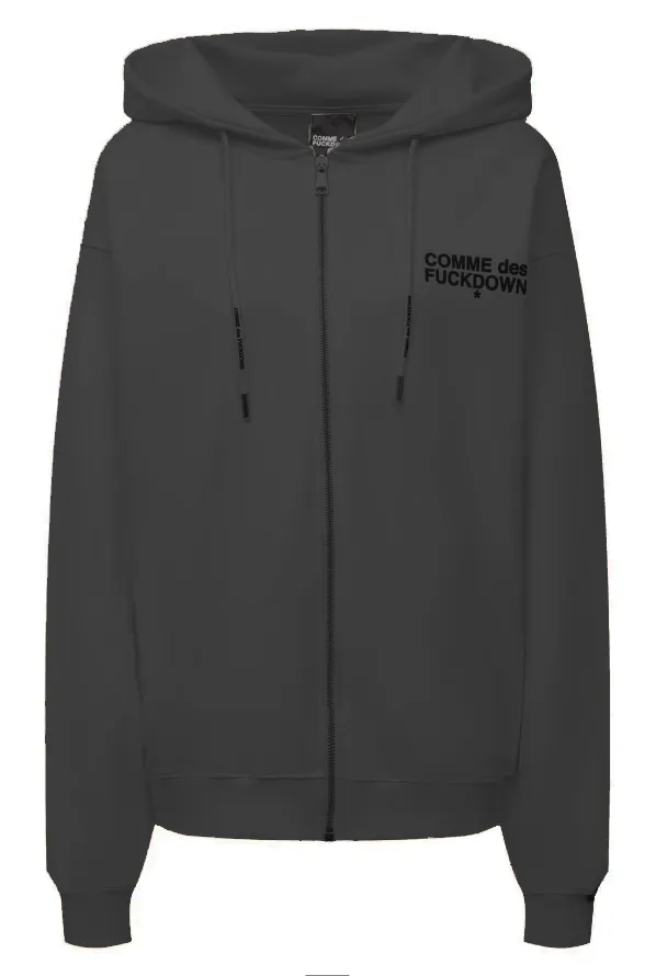 Comme Des Fuckdown Women's Chic Gray Logo Hooded Sweatshirt with Zip Closure