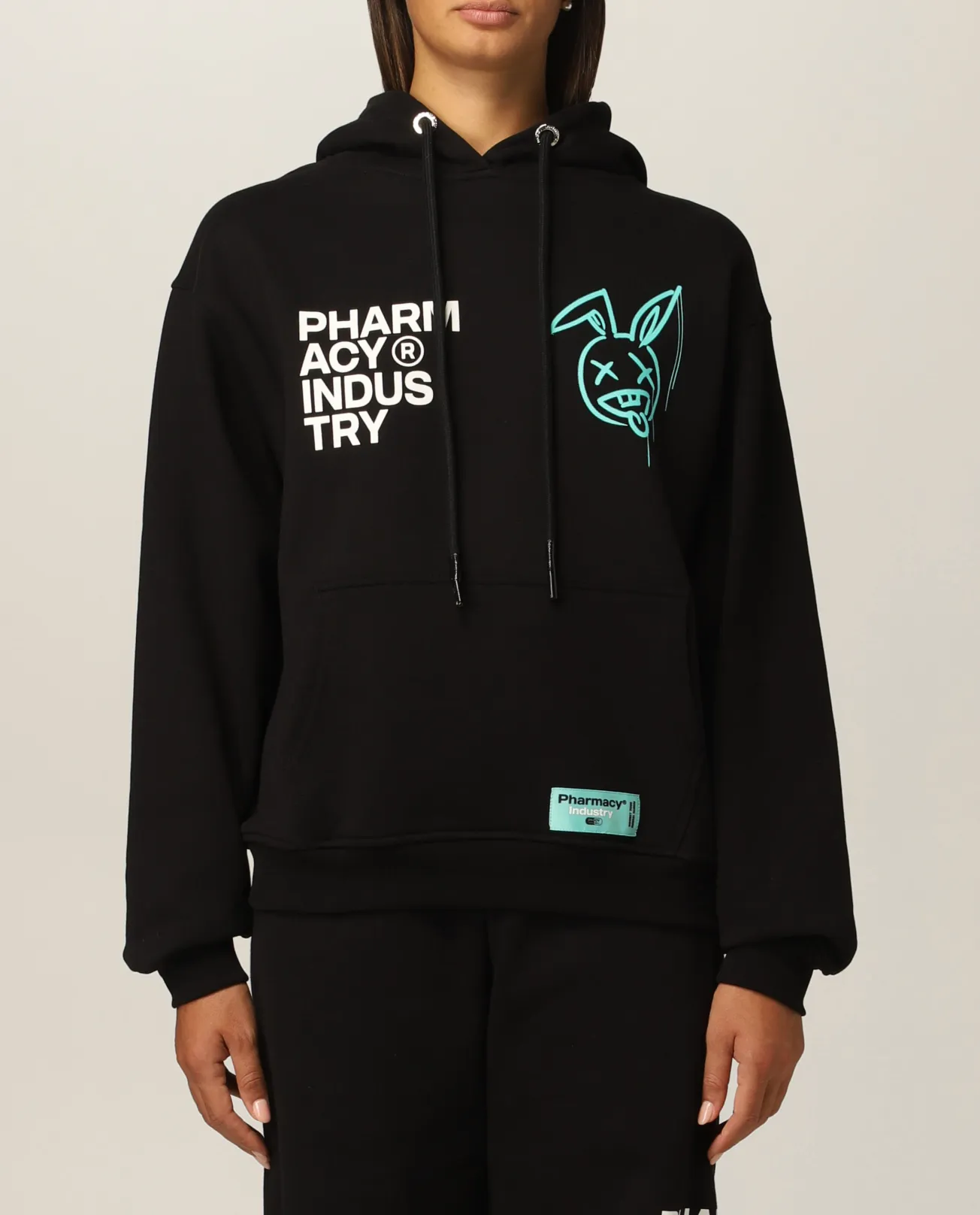Pharmacy Industry Women's Chic Black Cotton Hoodie with Signature Design