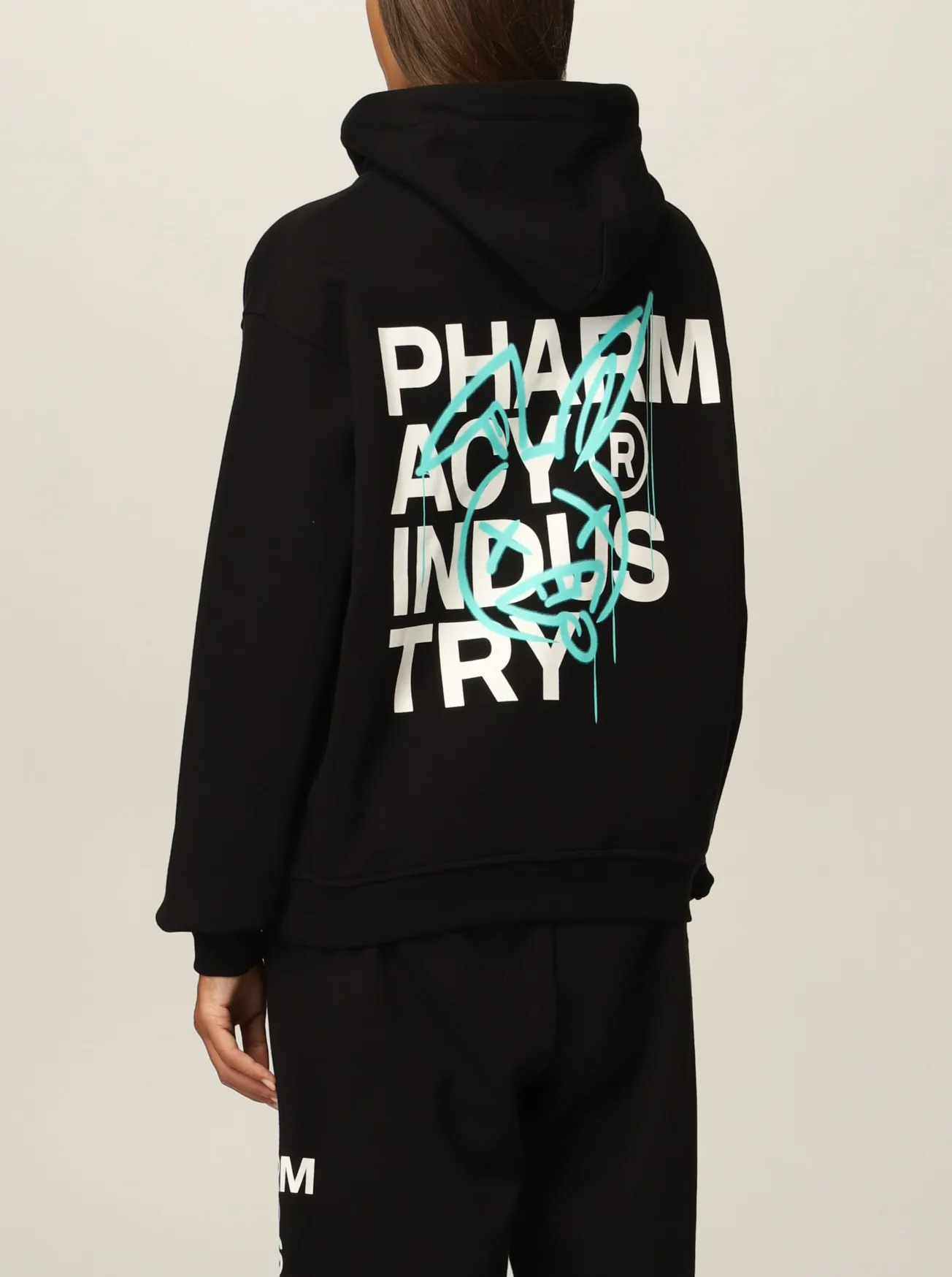 Pharmacy Industry Women's Chic Black Cotton Hoodie with Signature Design