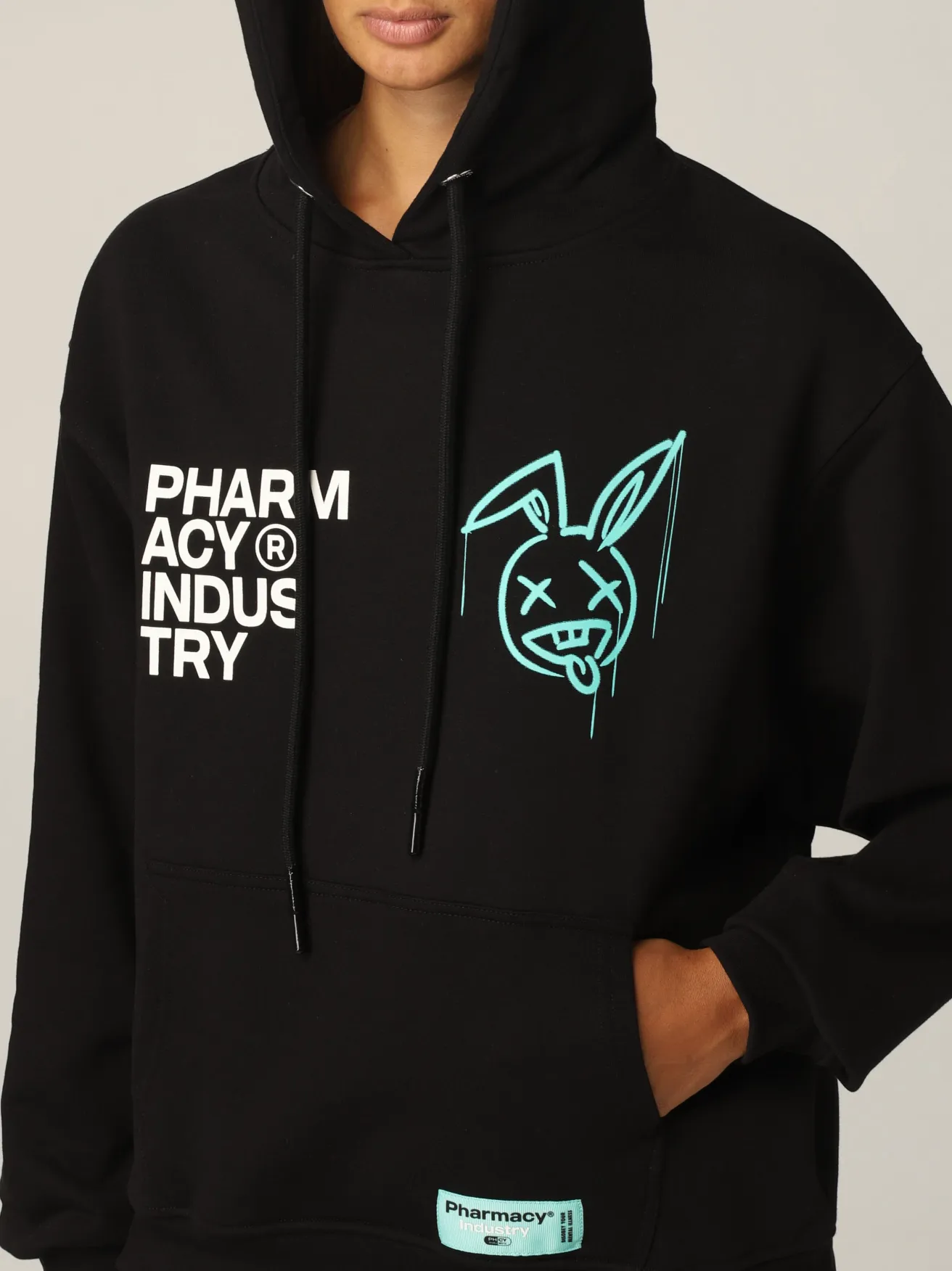 Pharmacy Industry Women's Chic Black Cotton Hoodie with Signature Design