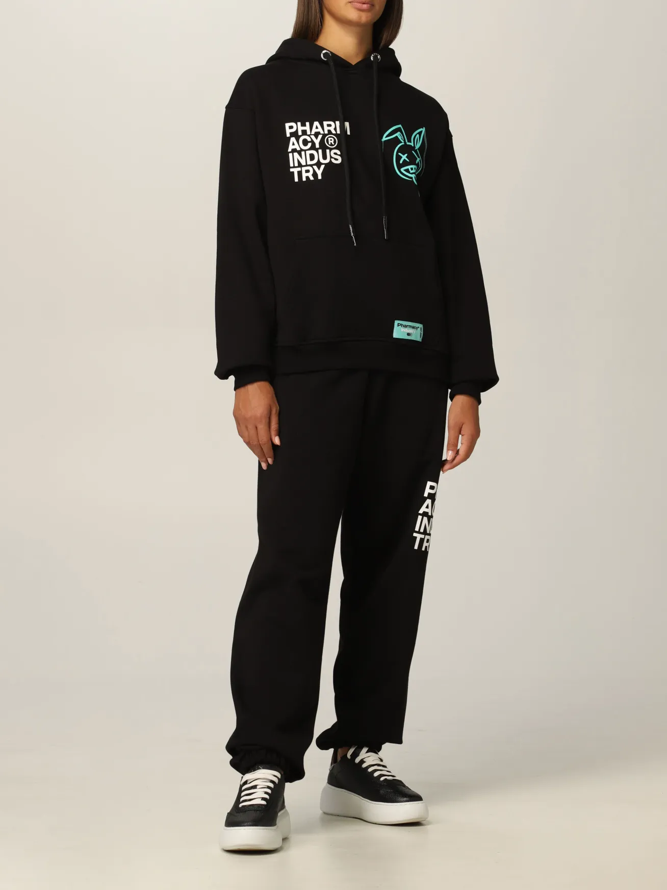 Pharmacy Industry Women's Chic Black Cotton Hoodie with Signature Design