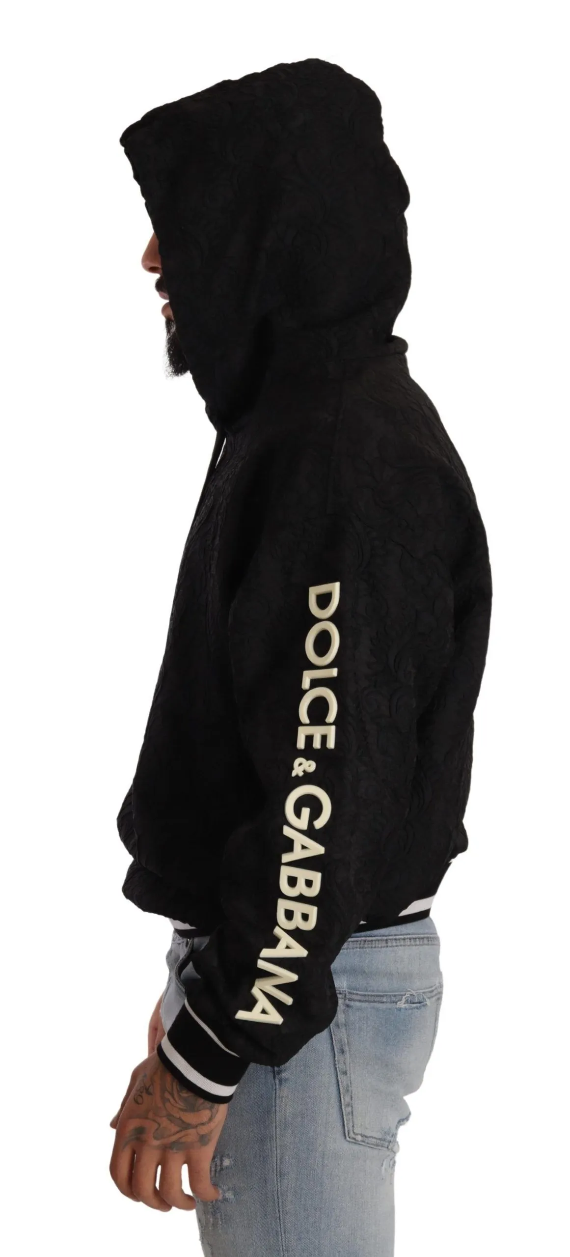 Dolce & Gabbana Men's Elegant Black Logo Detailed Hooded Sweatshirt