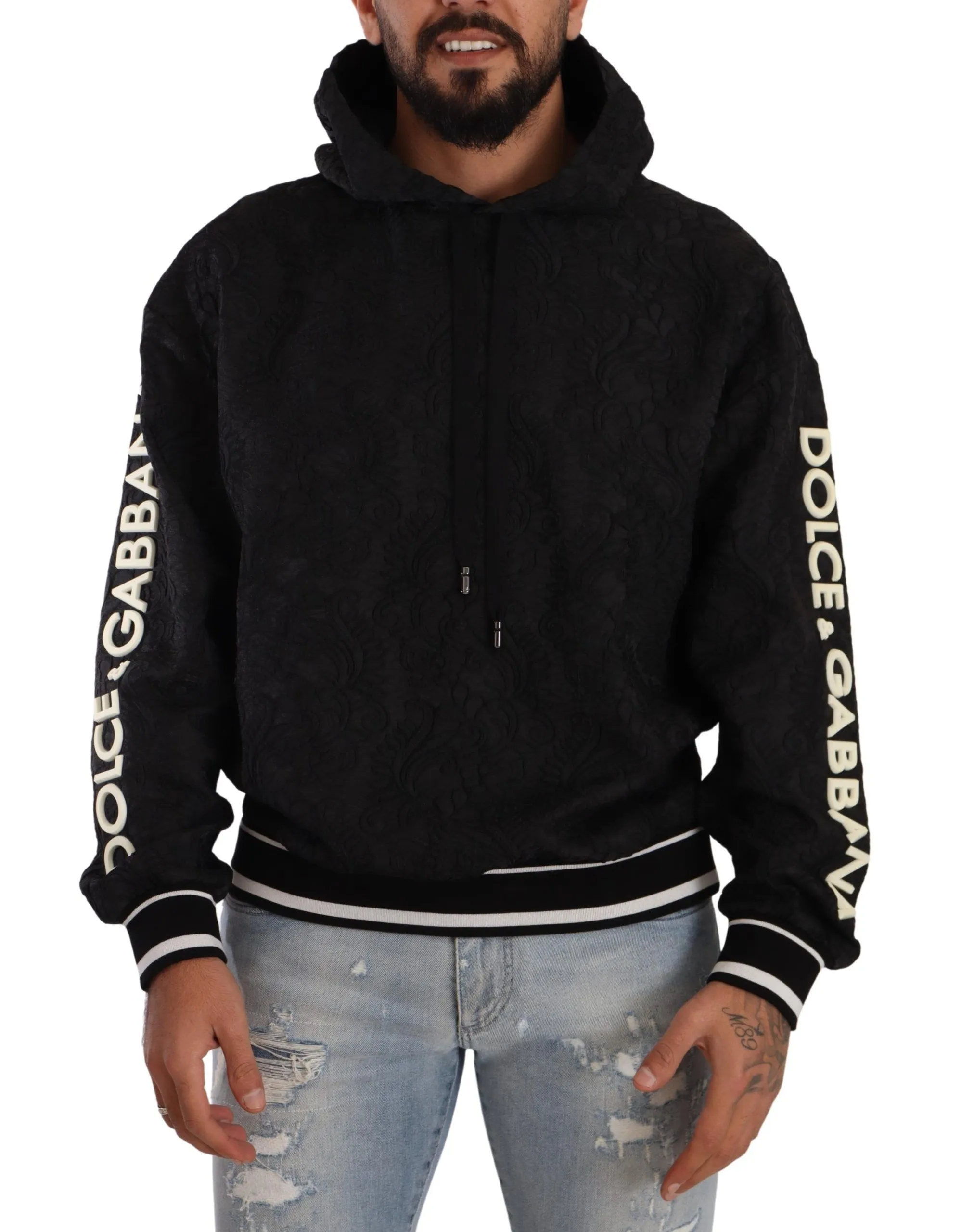 Dolce & Gabbana Men's Elegant Black Logo Detailed Hooded Sweatshirt
