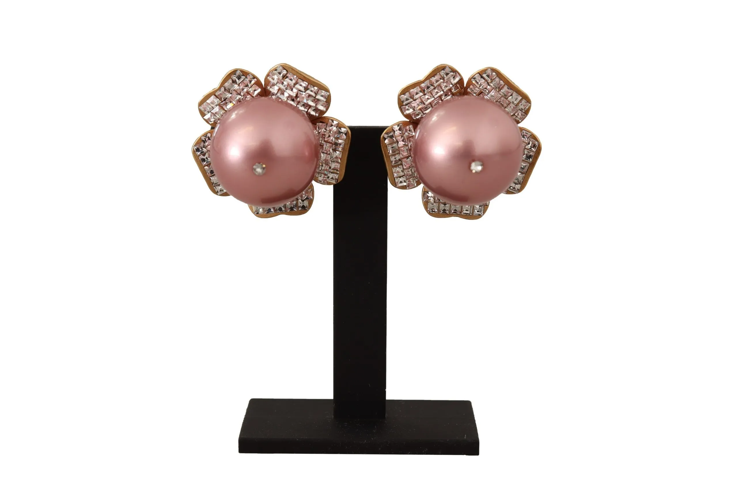Dolce & Gabbana Women's Elegant Floral Crystal Pearl Clip-On Earrings